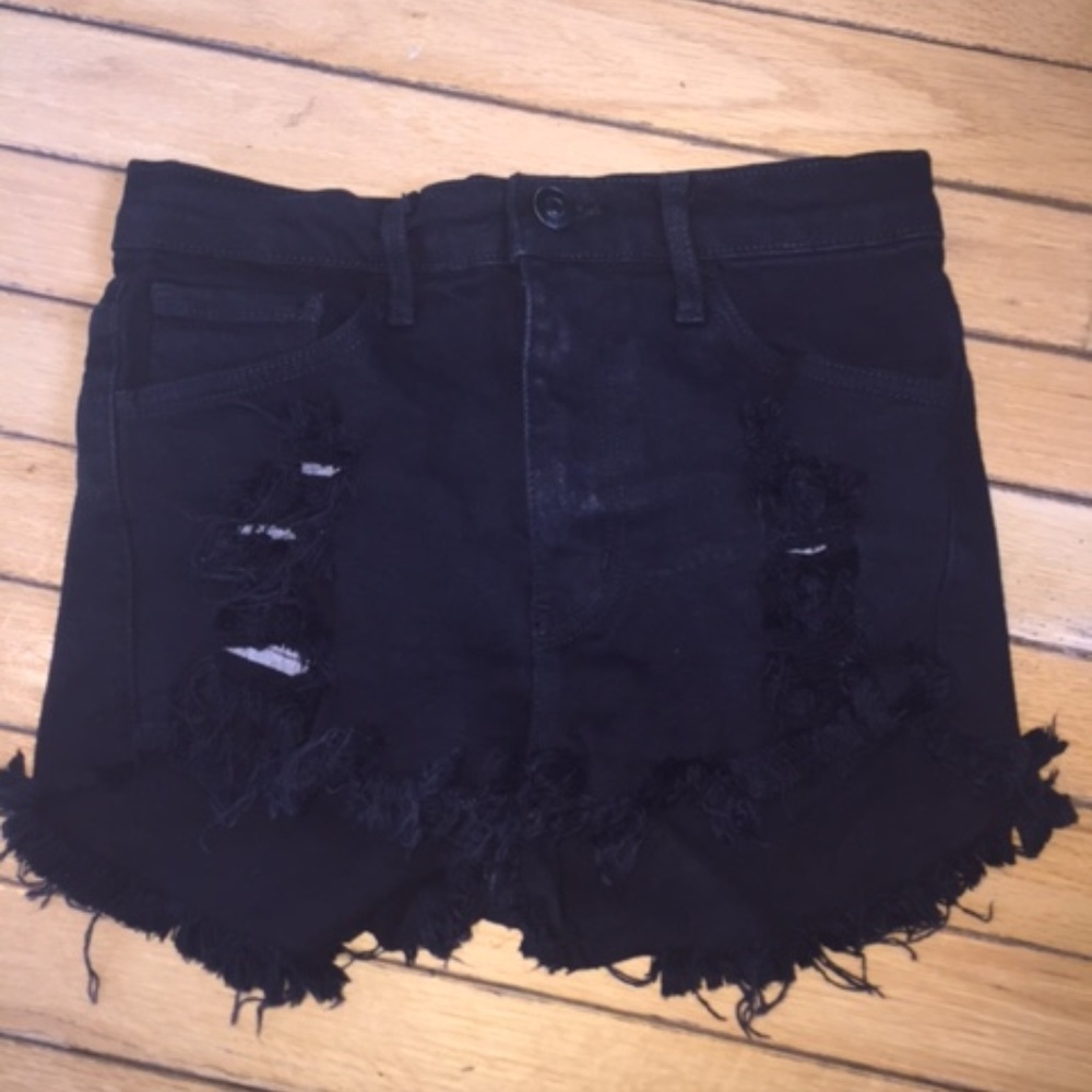Black High Waist Cutoff Distressed Jean Shorts - Picture 3 of 5